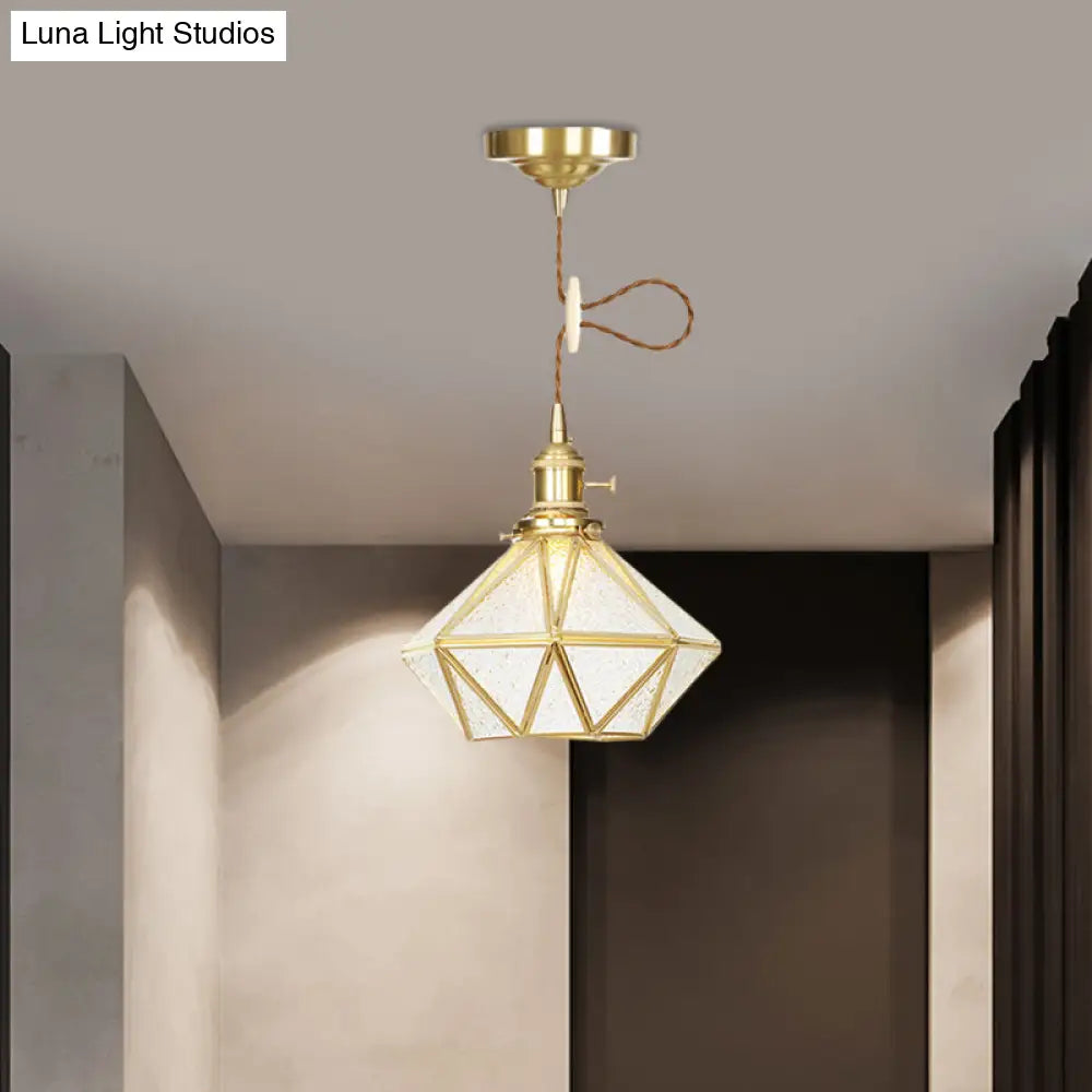 1 Head Pendant Light - Traditional Bedside Lamp With Clear Water Glass Shade In Gold