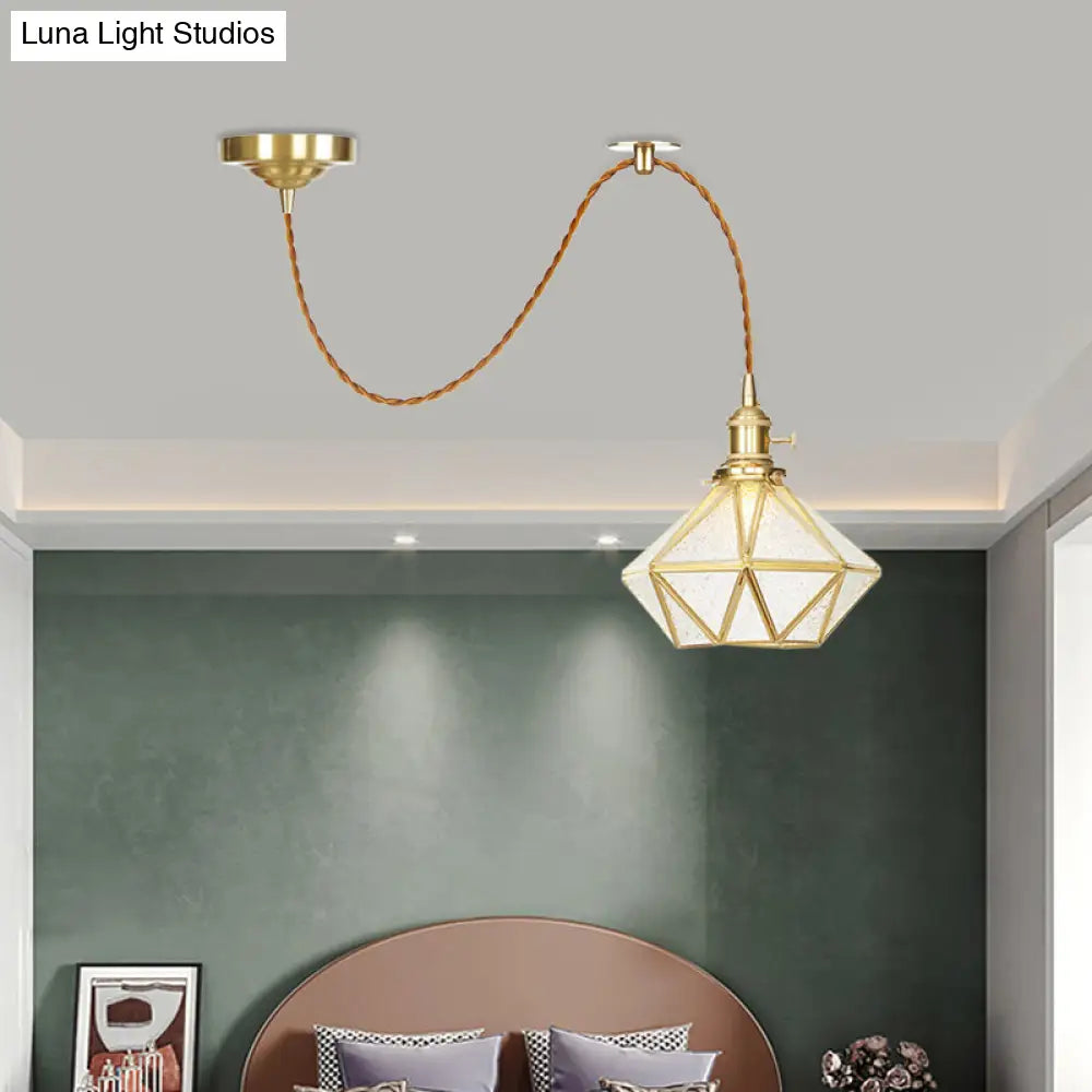 1 Head Pendant Light - Traditional Bedside Lamp With Clear Water Glass Shade In Gold