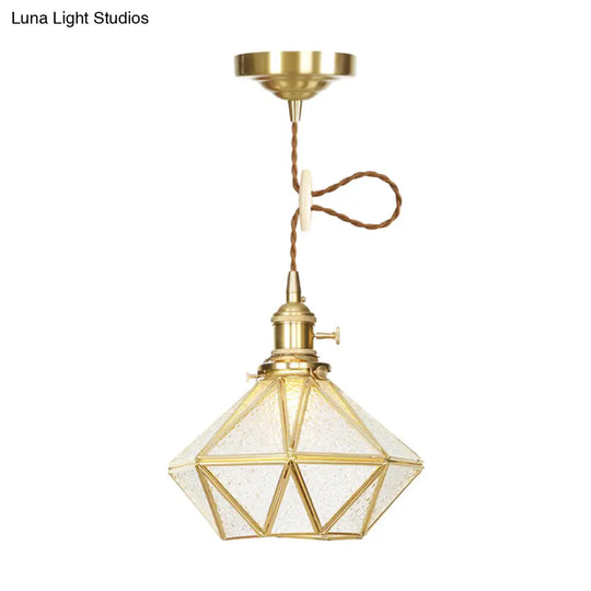 1 Head Pendant Light - Traditional Bedside Lamp With Clear Water Glass Shade In Gold