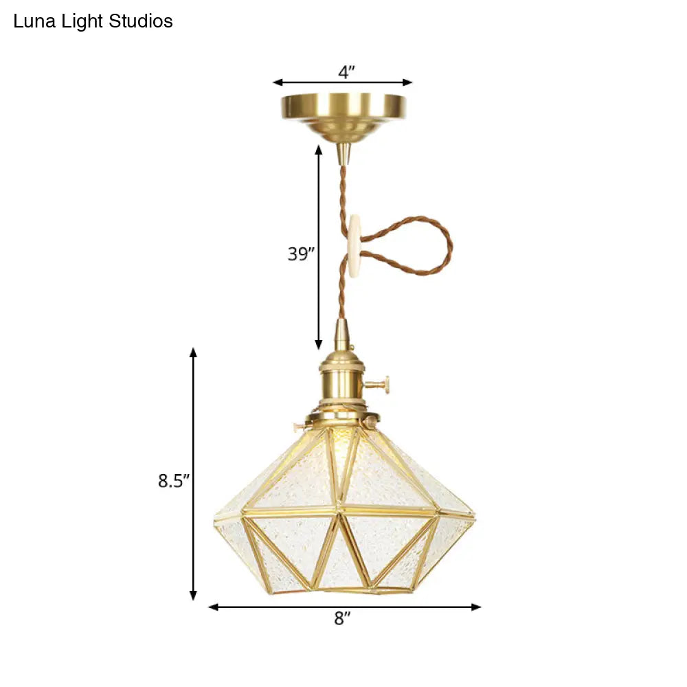 1 Head Pendant Light - Traditional Bedside Lamp With Clear Water Glass Shade In Gold