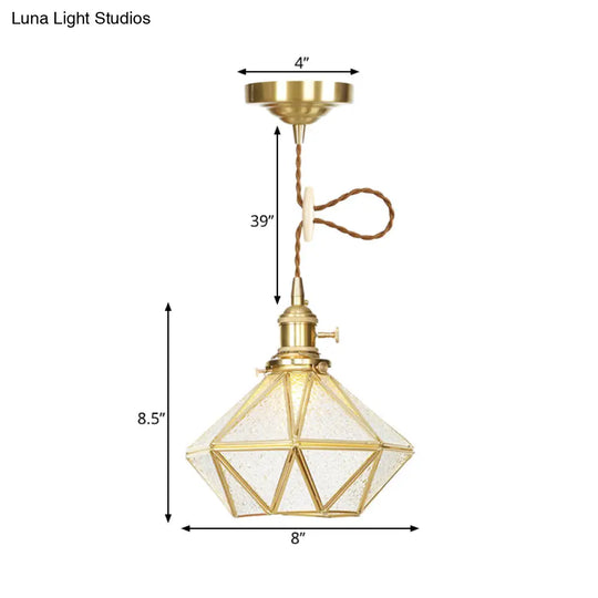 1 Head Pendant Light - Traditional Bedside Lamp With Clear Water Glass Shade In Gold