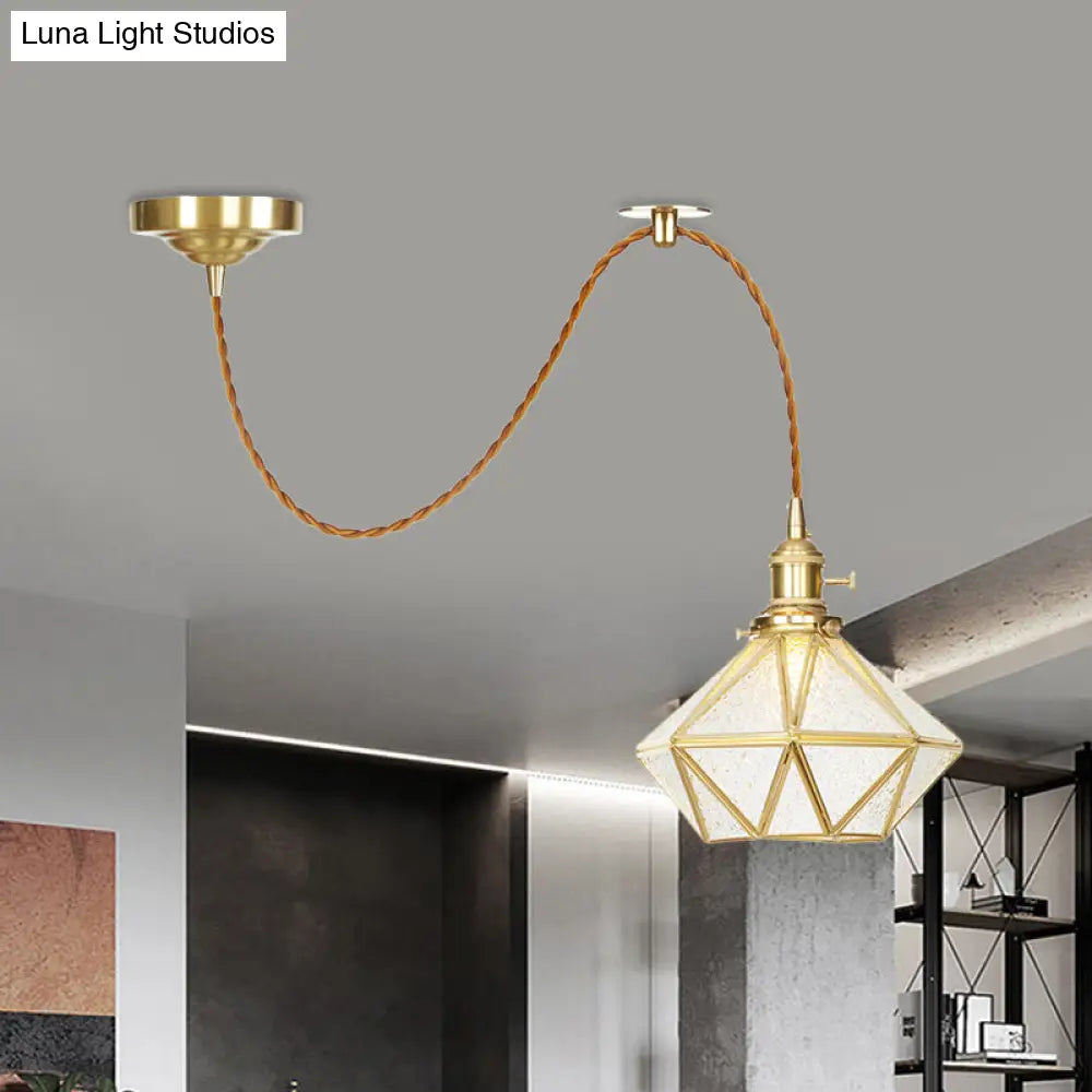 1 Head Pendant Light - Traditional Bedside Lamp With Clear Water Glass Shade In Gold