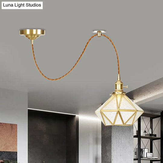 1 Head Pendant Light - Traditional Bedside Lamp With Clear Water Glass Shade In Gold