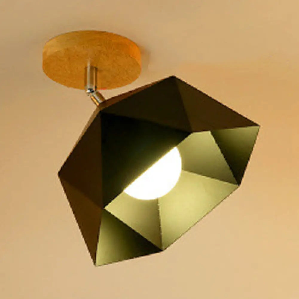 1 Head Semi Flush Mount Industrial Ceiling Light With Rotatable Globe/Barn Shade And Wooden Canopy