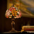1-Head Stained Glass Tiffany Table Lamp With Bowl Shade - Rosebush Nightstand Light In Bronze