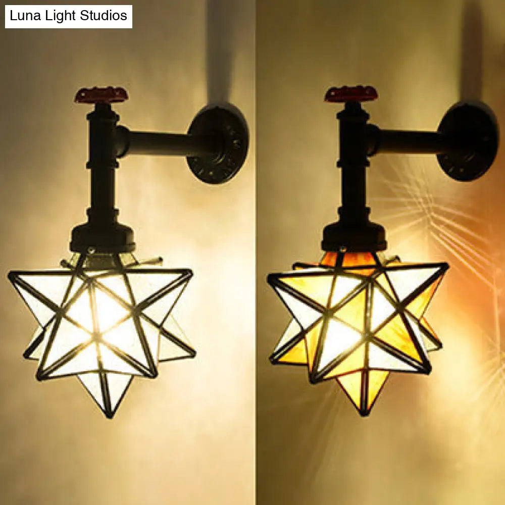 1-Head Stained Glass Tiffany Wall Mount Light In Brown/Clear - Rustic Star Lighting For Restaurants