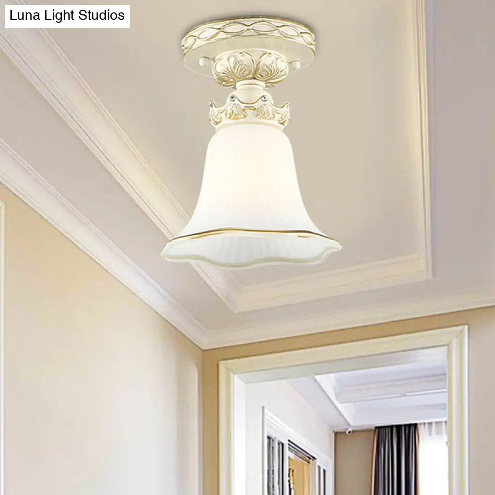 1 - Head Vintage Flush Mount Ceiling Light With Milky Glass Flower Design