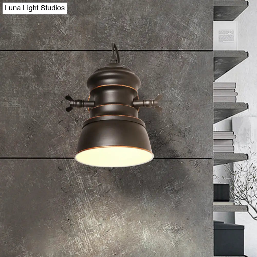 1-Head Wall Mounted Bedroom Sconce With Swivel Joint - Black Round Iron Lighting For Warehouse