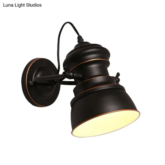 1-Head Wall Mounted Bedroom Sconce With Swivel Joint - Black Round Iron Lighting For Warehouse