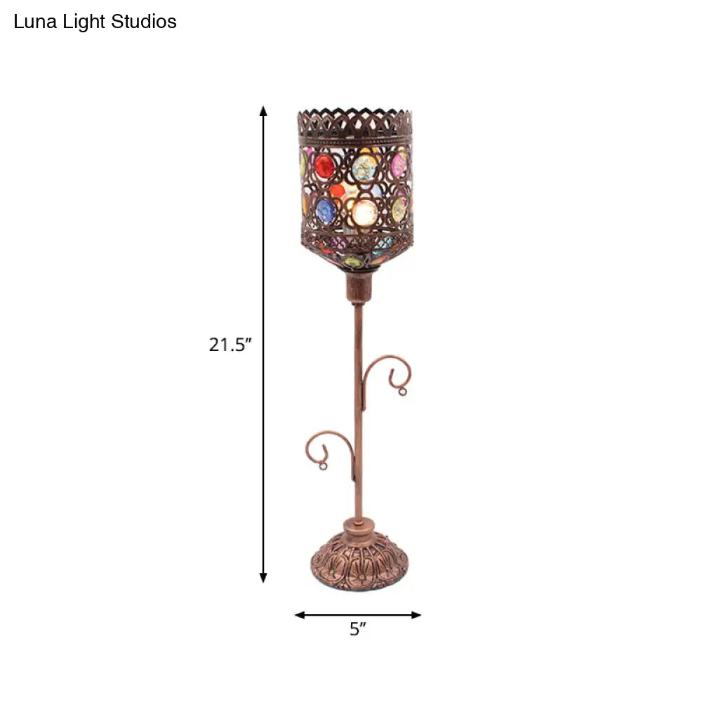 1-Light Acrylic Beaded Moroccan Night Light With Open Copper Top