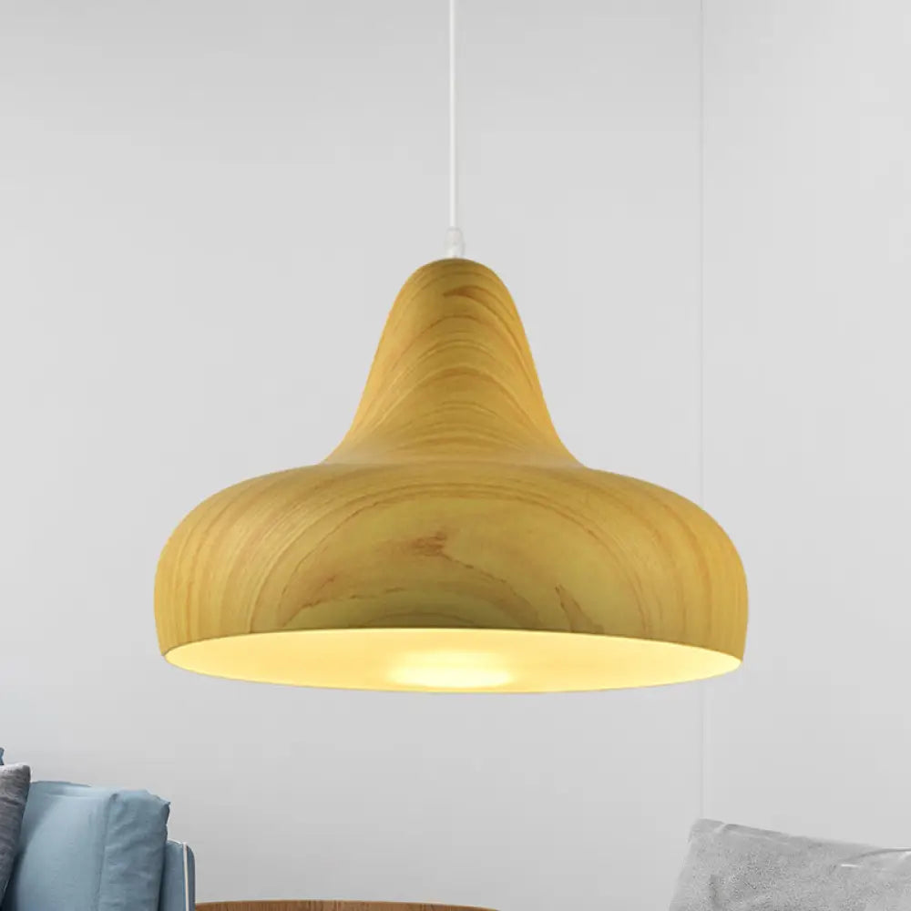 1-Light Aluminum Drop Pendant In White/Coffee/Wood - Hanging Light Fixture For Dining Room Wood