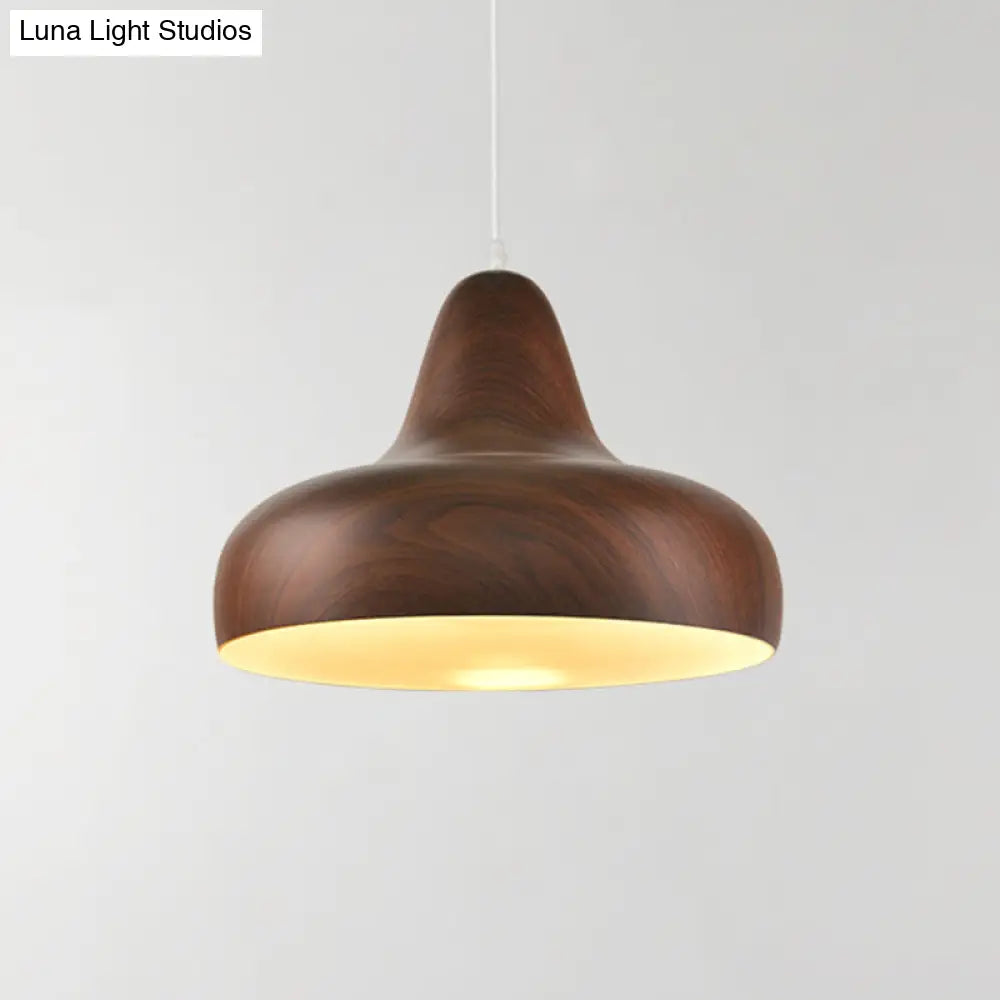 1-Light Aluminum Drop Pendant In White/Coffee/Wood - Hanging Light Fixture For Dining Room