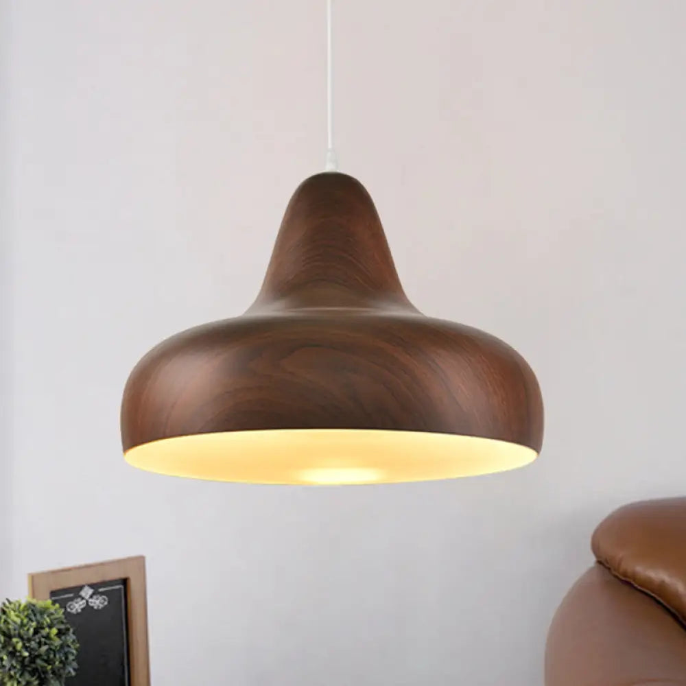 1-Light Aluminum Drop Pendant In White/Coffee/Wood - Hanging Light Fixture For Dining Room Coffee