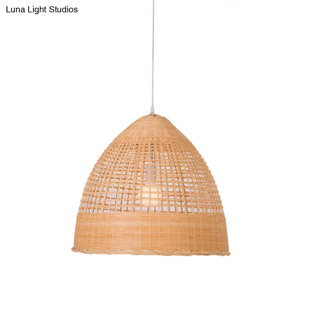 1-Light Asian Bamboo Pendant Ceiling Light: Beige Dining Room Hanging Lamp