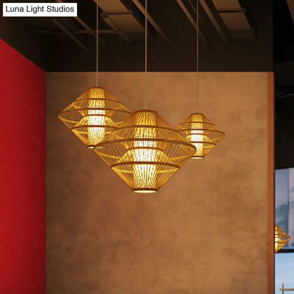 1-Light Asian Style Layered Bamboo Shade Ceiling Light For Tea Rooms