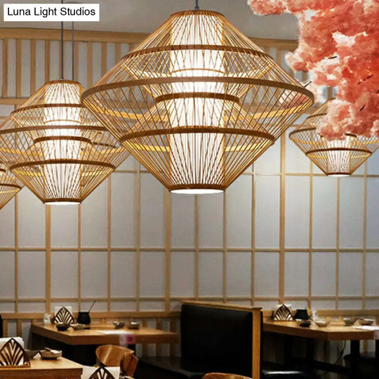 1-Light Asian Style Layered Bamboo Shade Ceiling Light For Tea Rooms