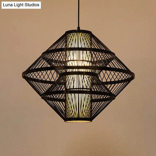 1-Light Asian Style Layered Bamboo Shade Ceiling Light For Tea Rooms