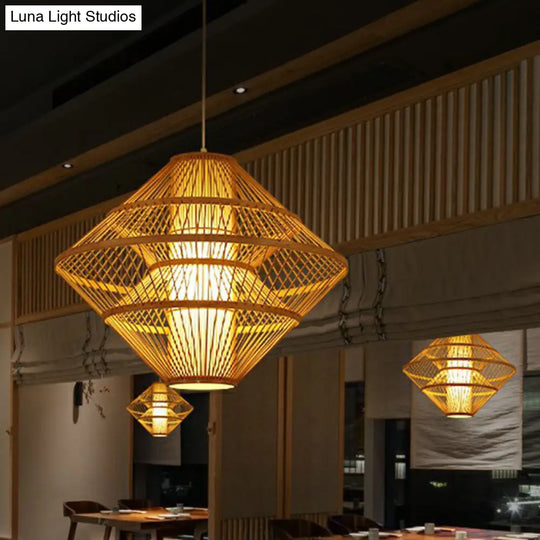 1-Light Asian Style Layered Bamboo Shade Ceiling Light For Tea Rooms