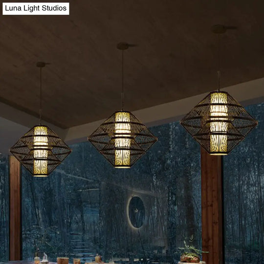 1-Light Asian Style Layered Bamboo Shade Ceiling Light For Tea Rooms