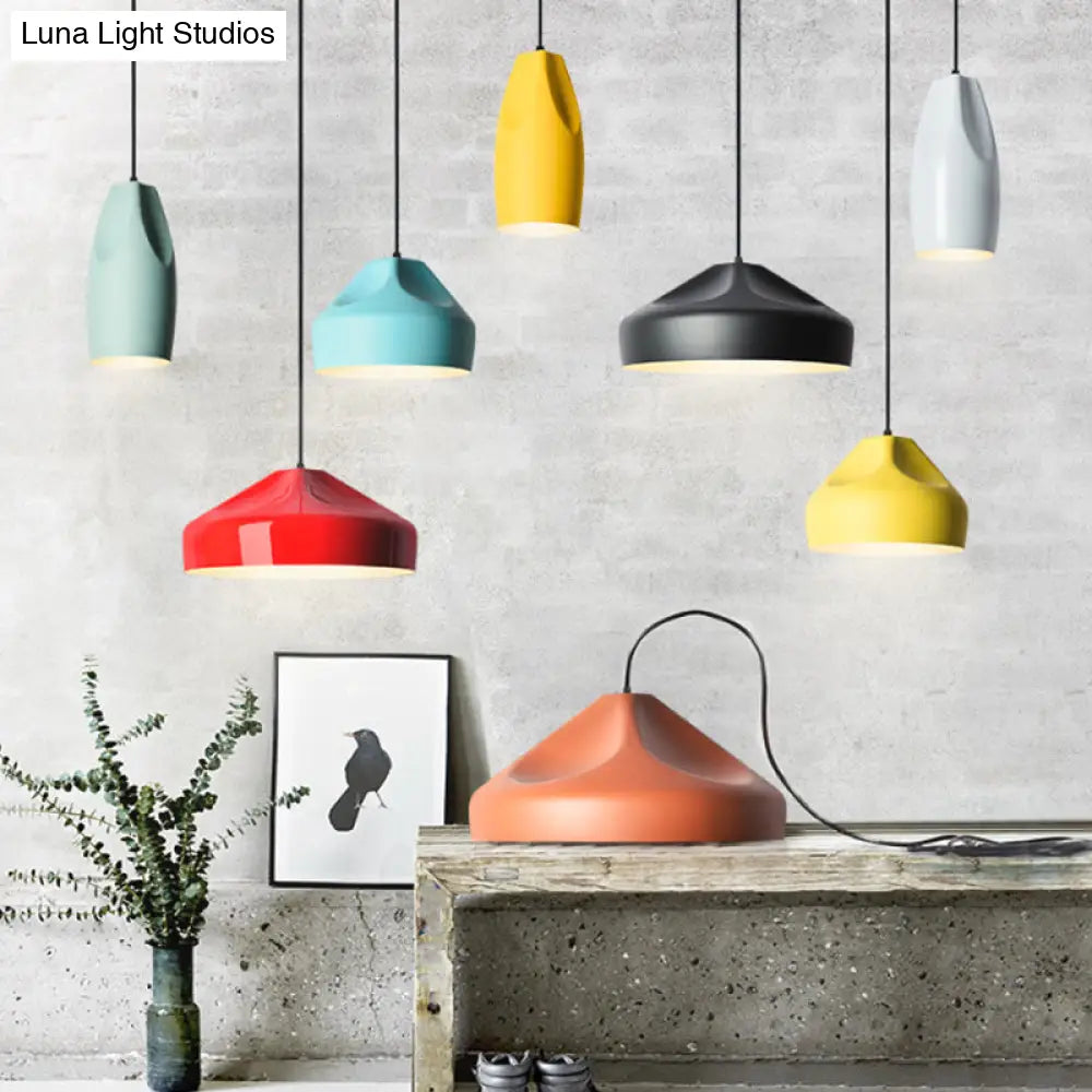 1-Light Bakery Pendant Light With Macaron Black/Yellow/Green Hanging Kit & Aluminum Shade