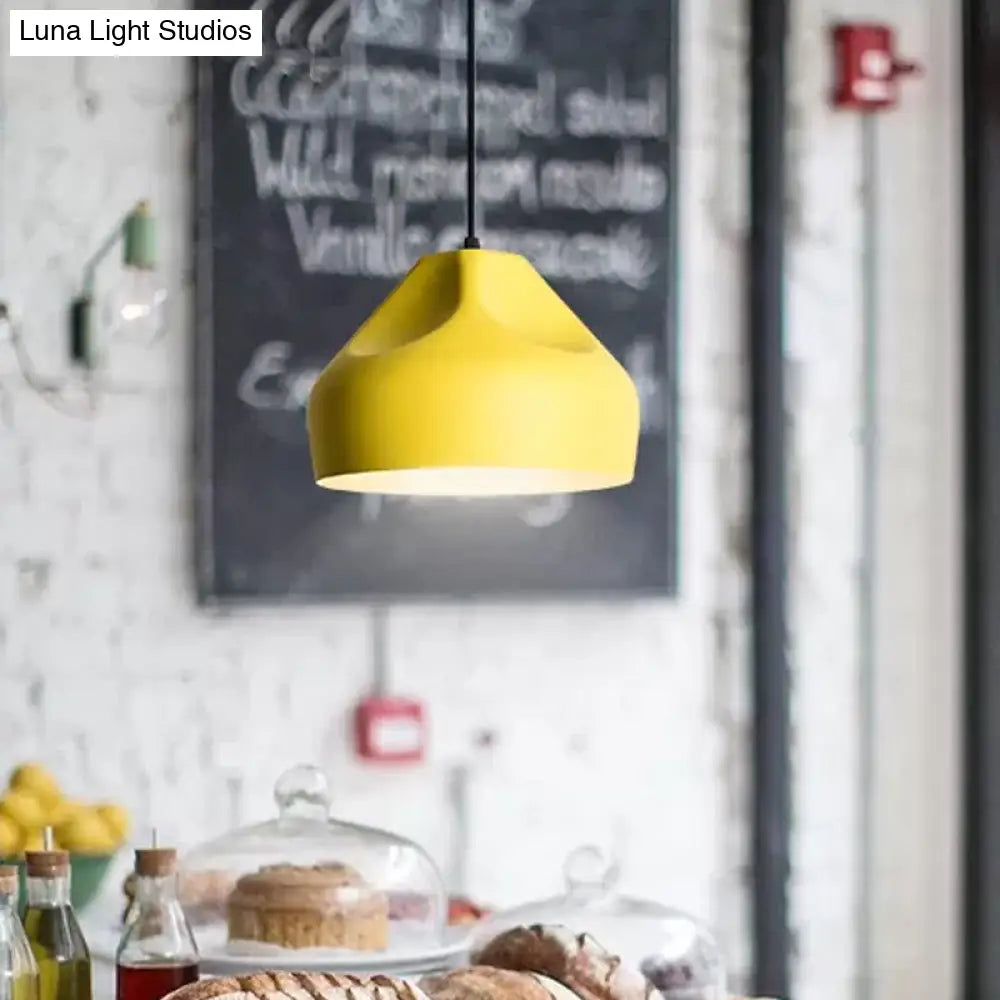 1-Light Bakery Pendant Light With Macaron Black/Yellow/Green Hanging Kit & Aluminum Shade