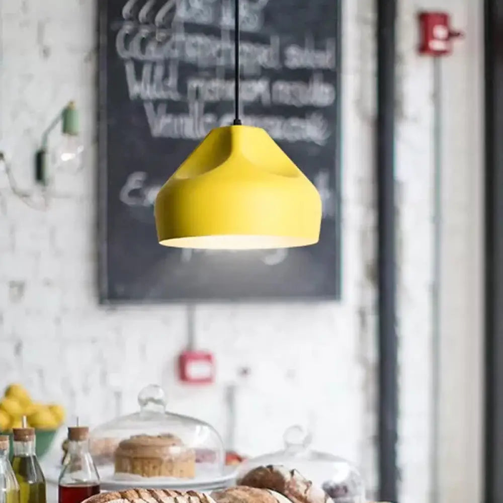 1-Light Bakery Pendant Light With Macaron Black/Yellow/Green Hanging Kit & Aluminum Shade Yellow / B