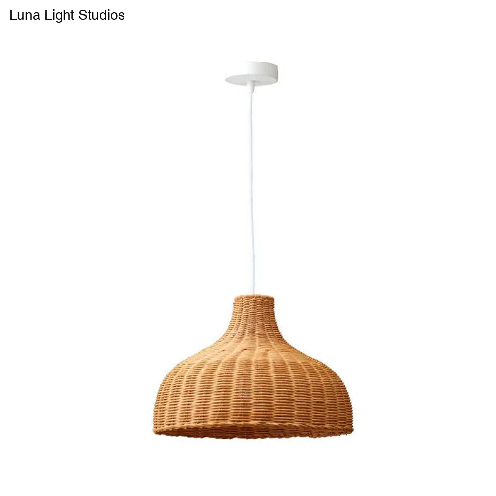 1-Light Bamboo Onion Shaped Hanging Lamp - Asian Style Pendant Fixture For Living Room