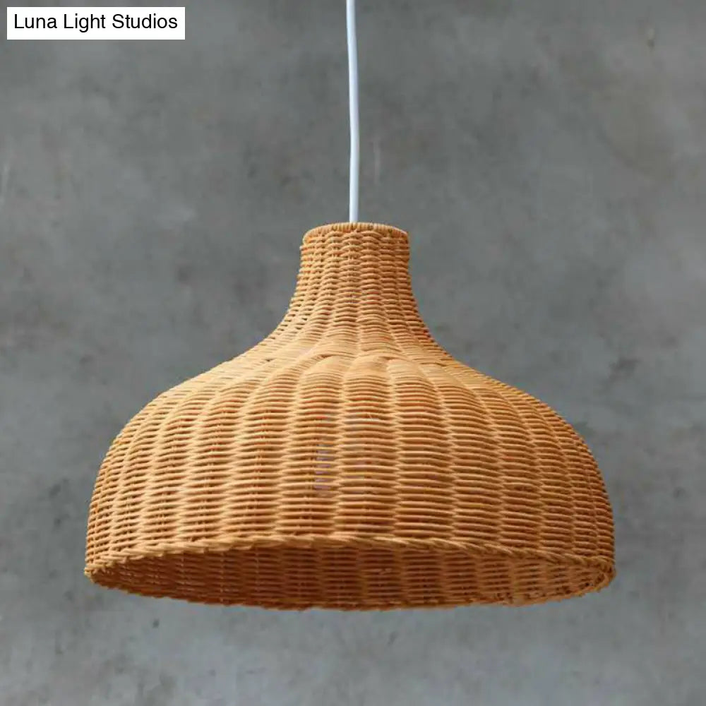 1-Light Bamboo Onion Shaped Hanging Lamp - Asian Style Pendant Fixture For Living Room