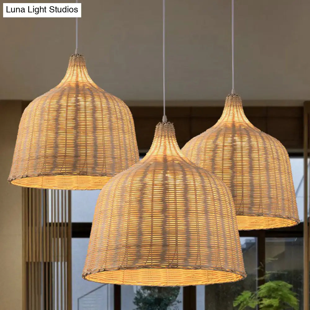 1-Light Bamboo Suspension Pendant Light: Simplicity & Elegance For Restaurants