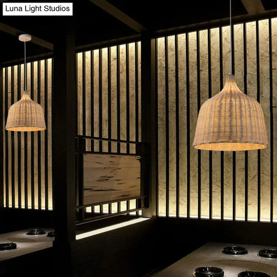 1-Light Bamboo Suspension Pendant Light: Simplicity & Elegance For Restaurants