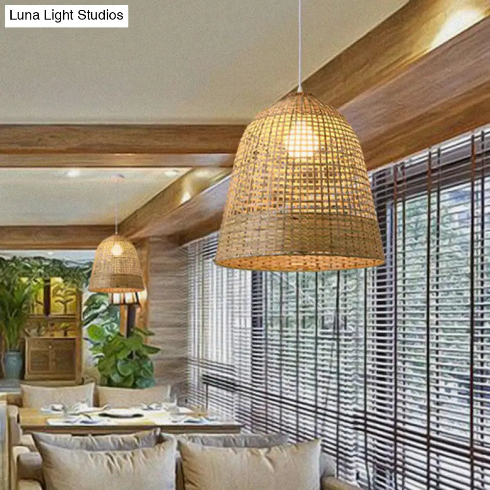 1-Light Bamboo Suspension Pendant Light: Simplicity & Elegance For Restaurants