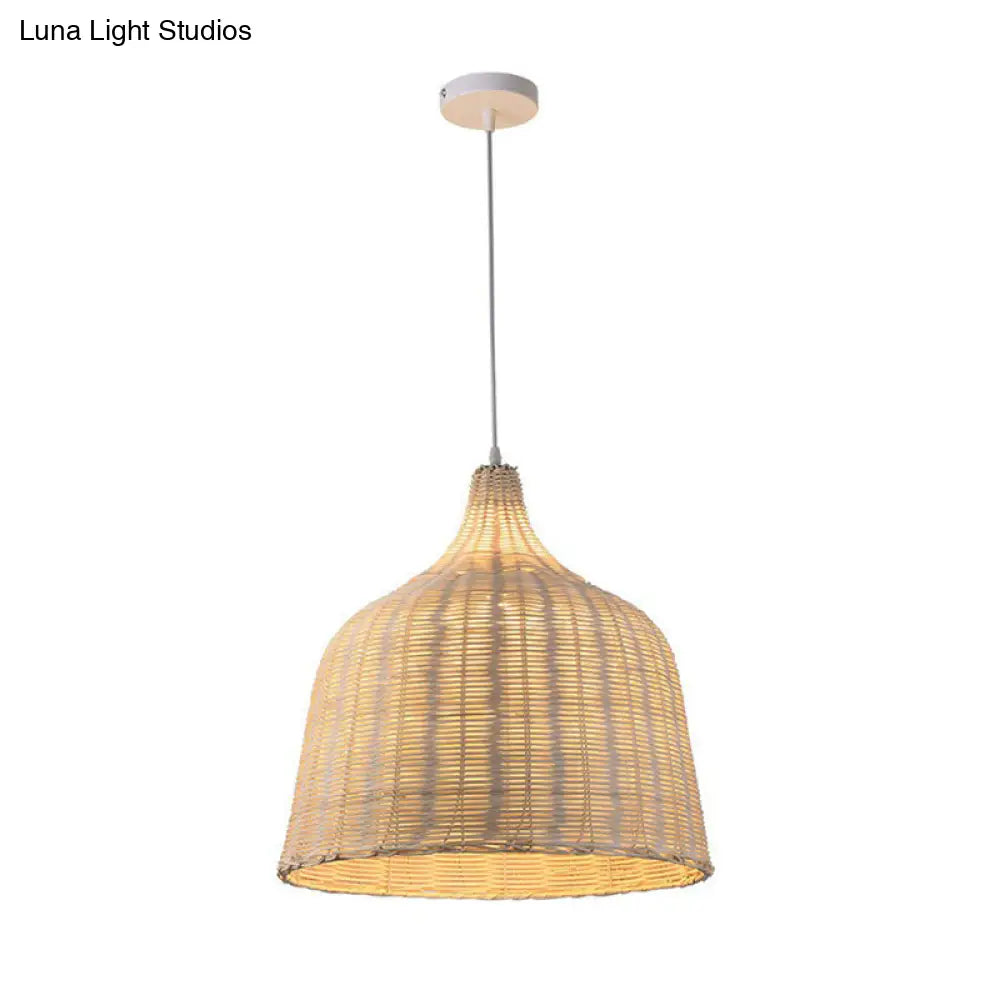 1-Light Bamboo Suspension Pendant Light: Simplicity & Elegance For Restaurants