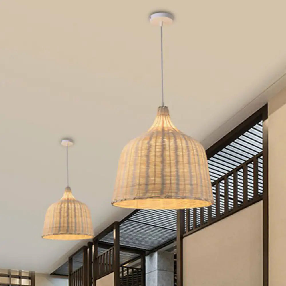 1-Light Bamboo Suspension Pendant Light: Simplicity & Elegance For Restaurants Wood / A