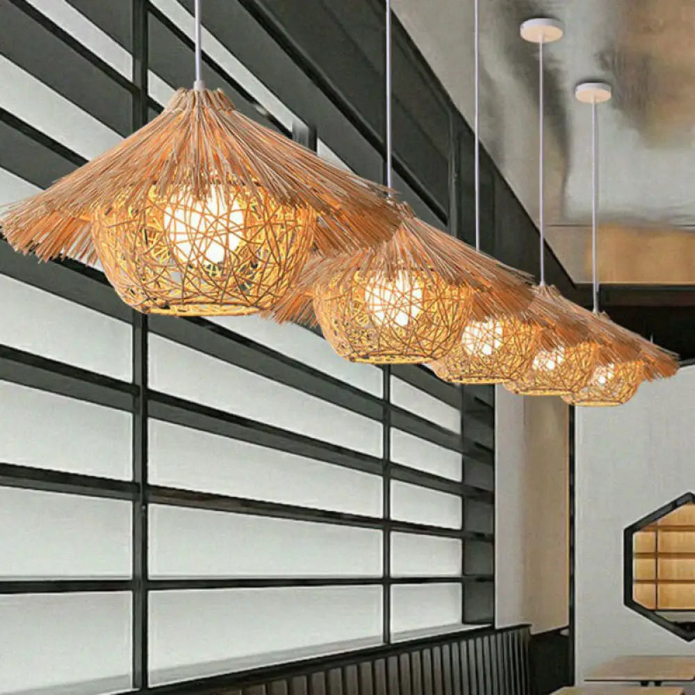 1-Light Bamboo Suspension Pendant Light: Simplicity & Elegance For Restaurants Wood / B