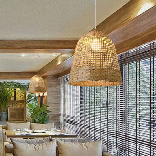 1-Light Bamboo Suspension Pendant Light: Simplicity & Elegance For Restaurants Wood / C