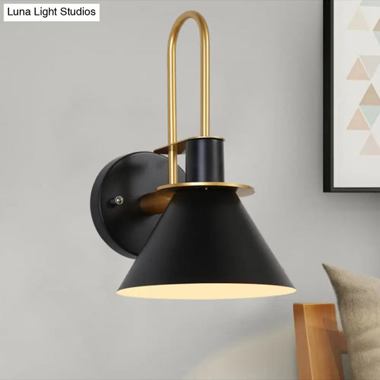 1 Light Bedside Wall Sconce Lamp With Conical Metal Shade - Black/White/Green