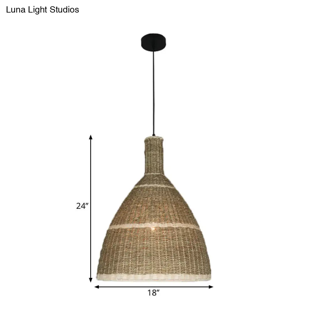 1-Light Beige Warehouse Hanging Lamp Kit With Rattan Shade