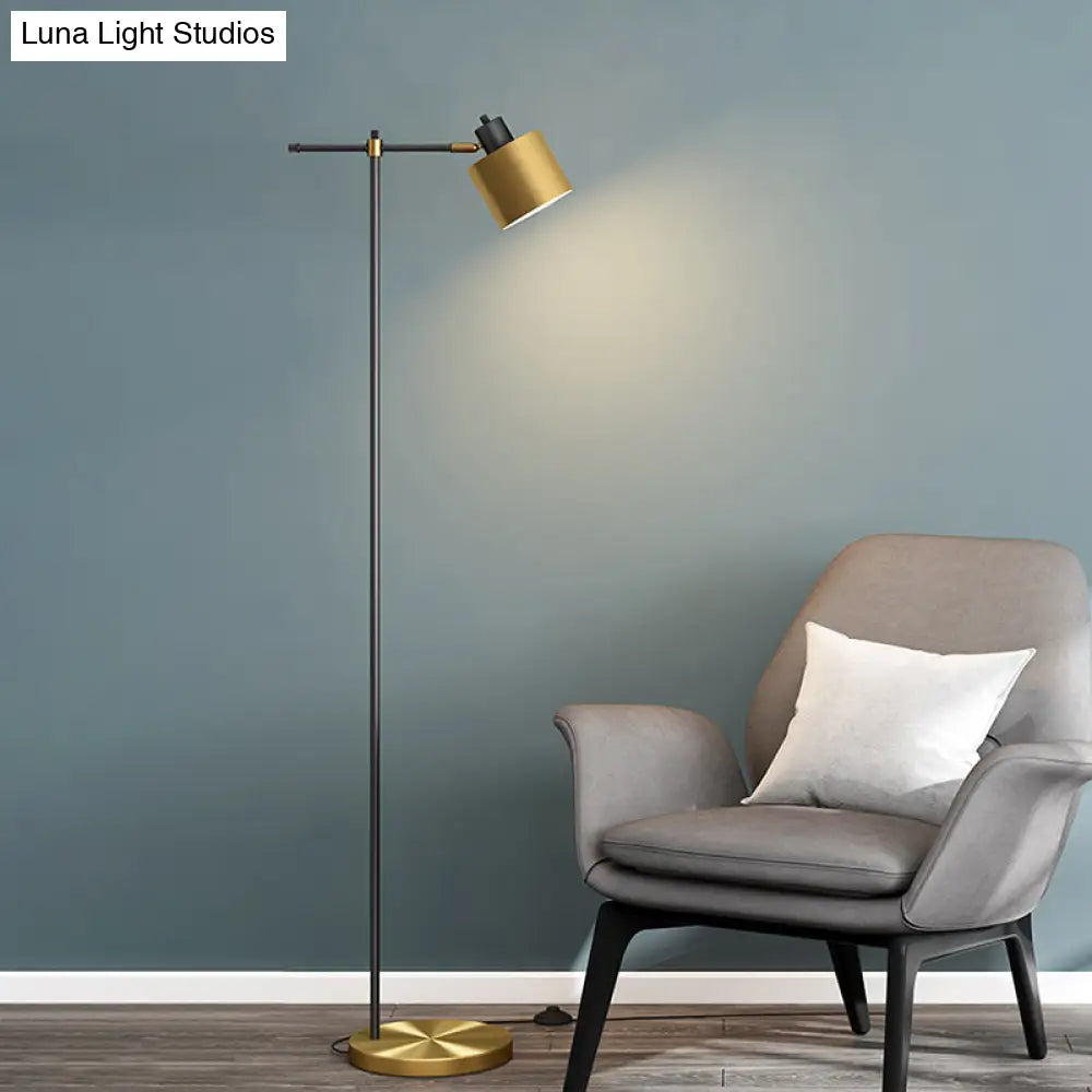 1-Light Brass Floor Lamp With Metal Shade - Perfect For Reading In The Living Room