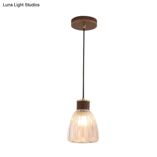 Sleek 1-Light Brown Pendant Ceiling Light With Clear Bell Glass Shade For Dining Room