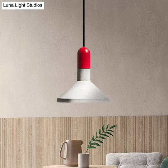 Loft Style Hanging Lamp With Cement Red/Black And Wood Finish - Perfect For Dining Table