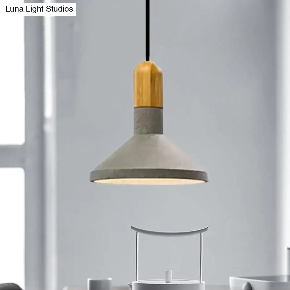 Loft Style Hanging Lamp With Cement Red/Black And Wood Finish - Perfect For Dining Table