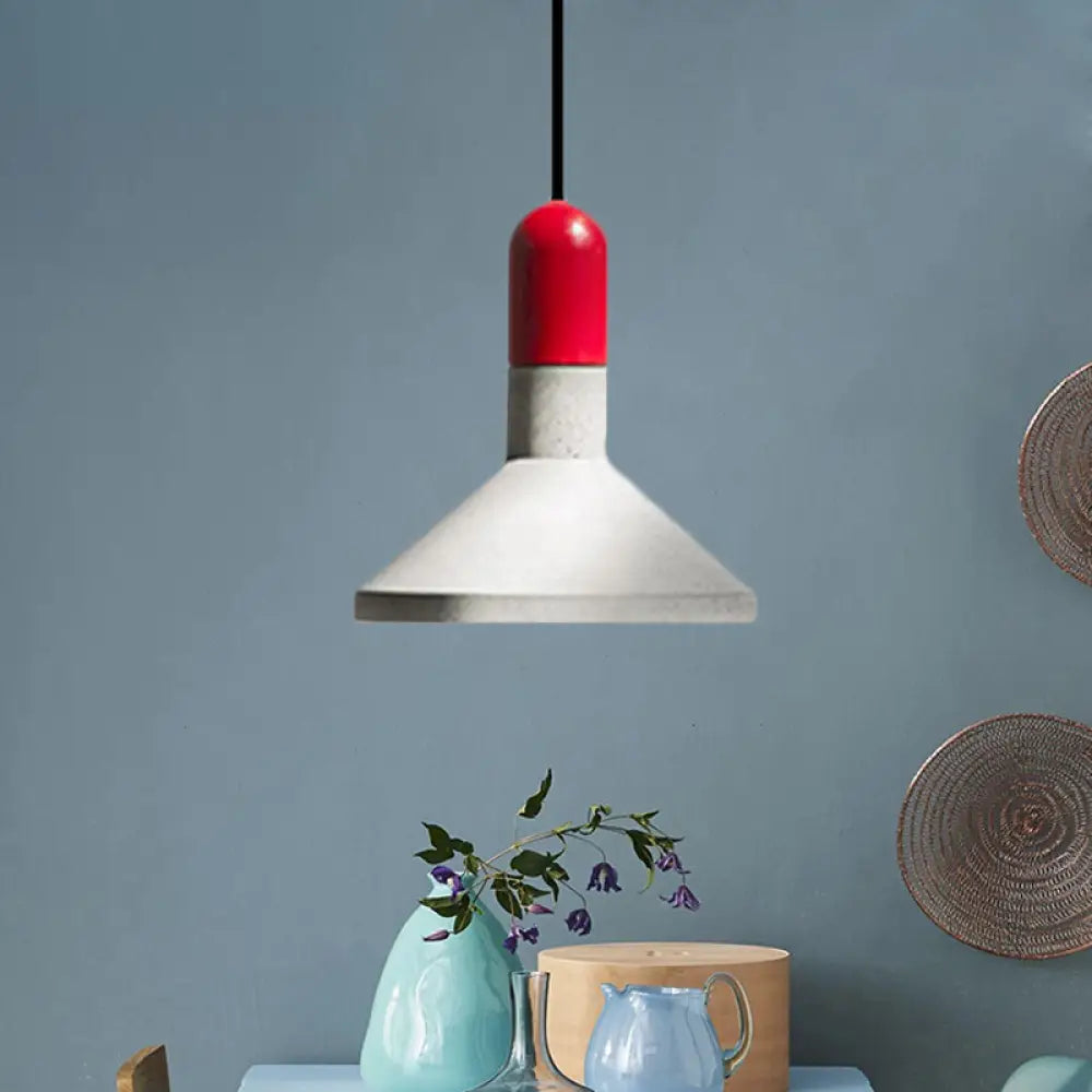 1-Light Cement Red/Black/Wood Hanging Lamp - Loft Style Pendant Ceiling Light For Dining Table Red