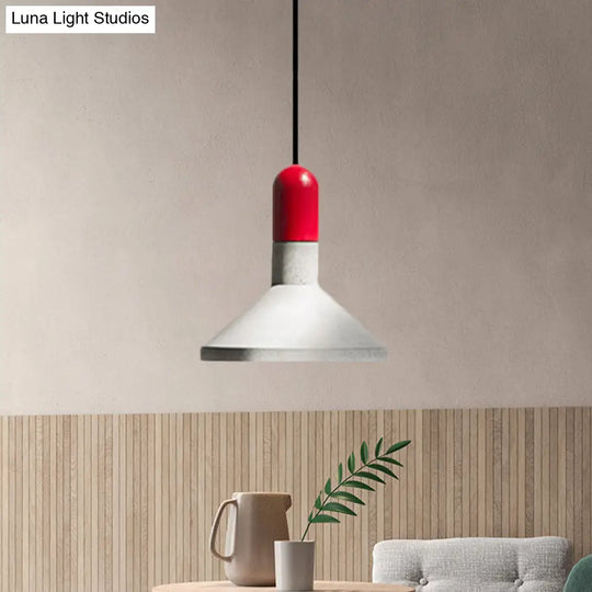 1-Light Cement Red/Black/Wood Hanging Lamp - Loft Style Pendant Ceiling Light For Dining Table