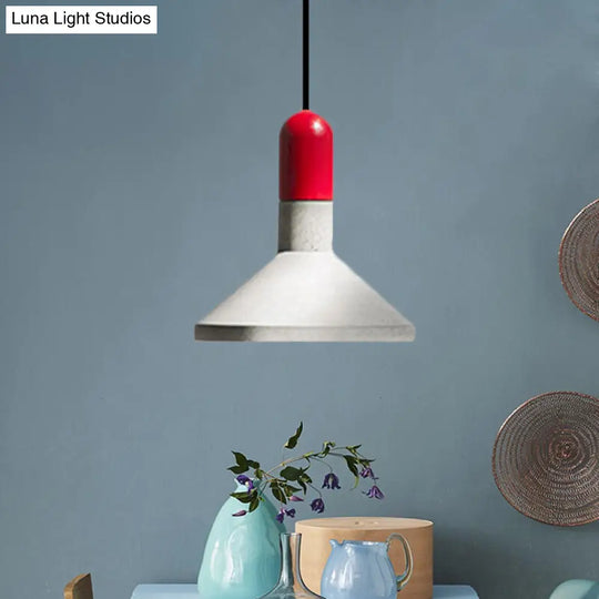 Loft Style Hanging Lamp With Cement Red/Black And Wood Finish - Perfect For Dining Table Red