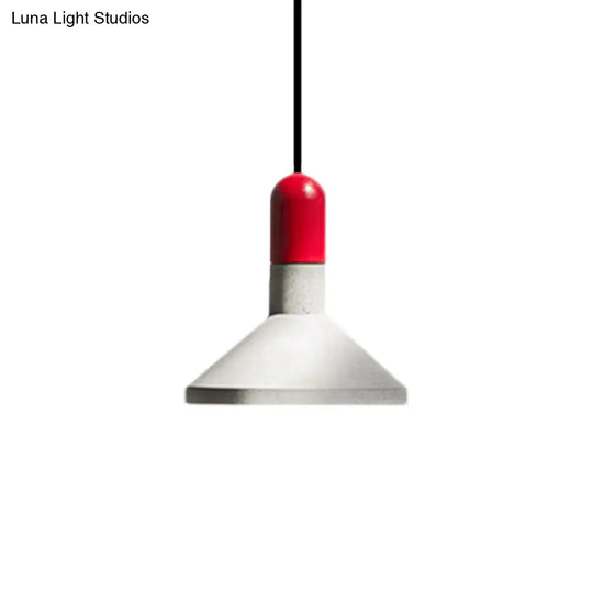 1-Light Cement Red/Black/Wood Hanging Lamp - Loft Style Pendant Ceiling Light For Dining Table