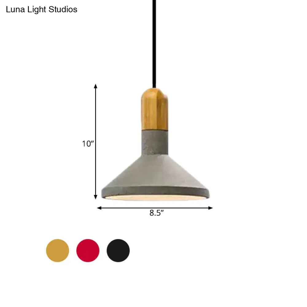 1-Light Cement Red/Black/Wood Hanging Lamp - Loft Style Pendant Ceiling Light For Dining Table