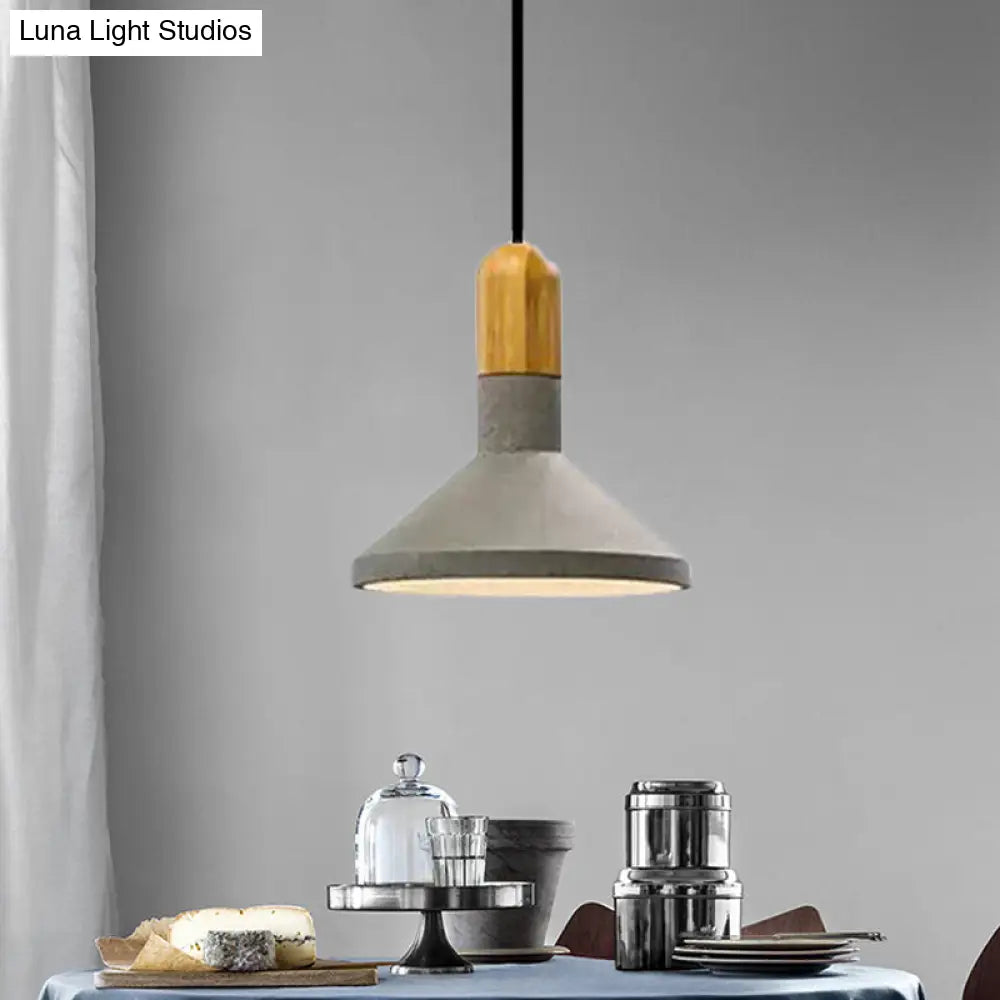 Loft Style Hanging Lamp With Cement Red/Black And Wood Finish - Perfect For Dining Table