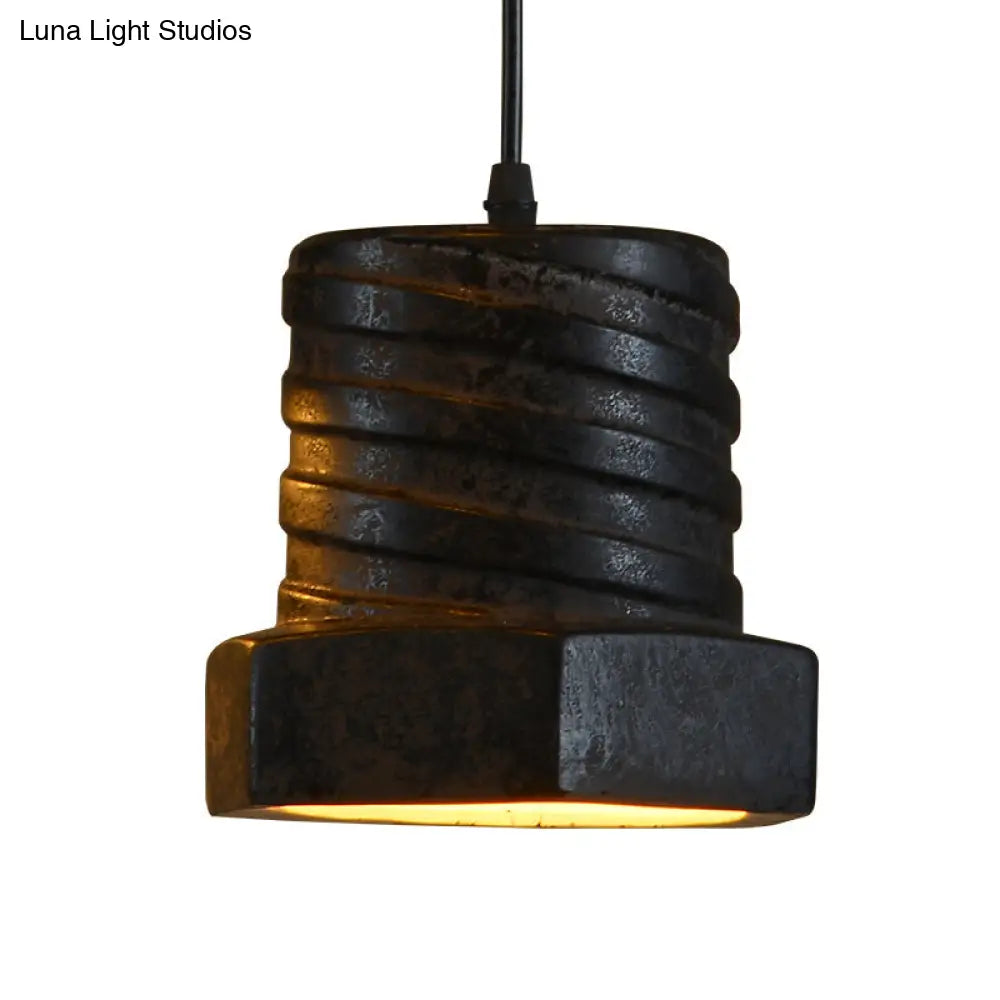 Black Ceramic Cylinder Pendant Lamp - 1-Light Hanging Light Kit For Dining Room