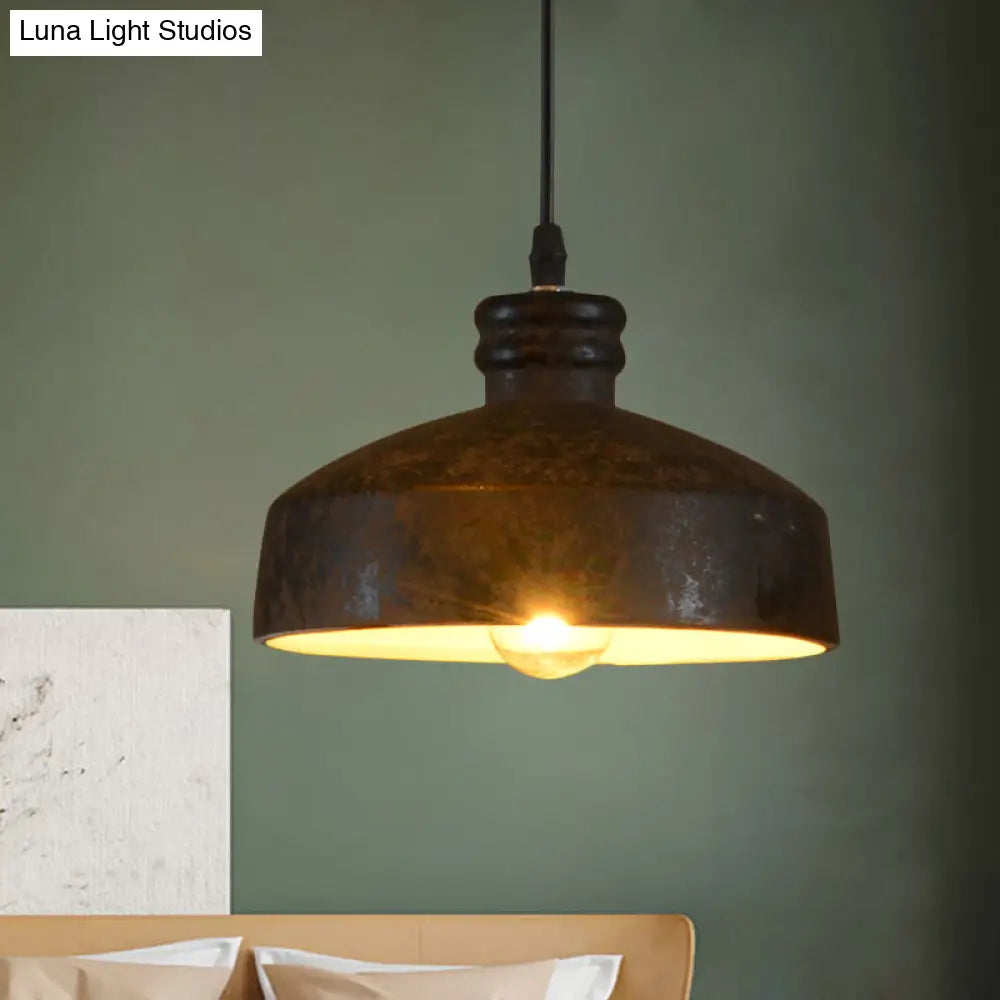 Black Ceramic Cylinder Pendant Lamp - 1-Light Hanging Light Kit For Dining Room / Dome