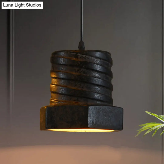 Black Ceramic Cylinder Pendant Lamp - 1-Light Hanging Light Kit For Dining Room /